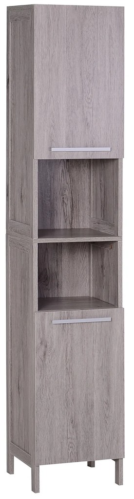 Kleankin Coloană Baie 2 Dulapuri 2 Rafturi Deschise MDF Suprafață Netedă 30x32x172.5cm Culoare Lemn | Aosom Romania