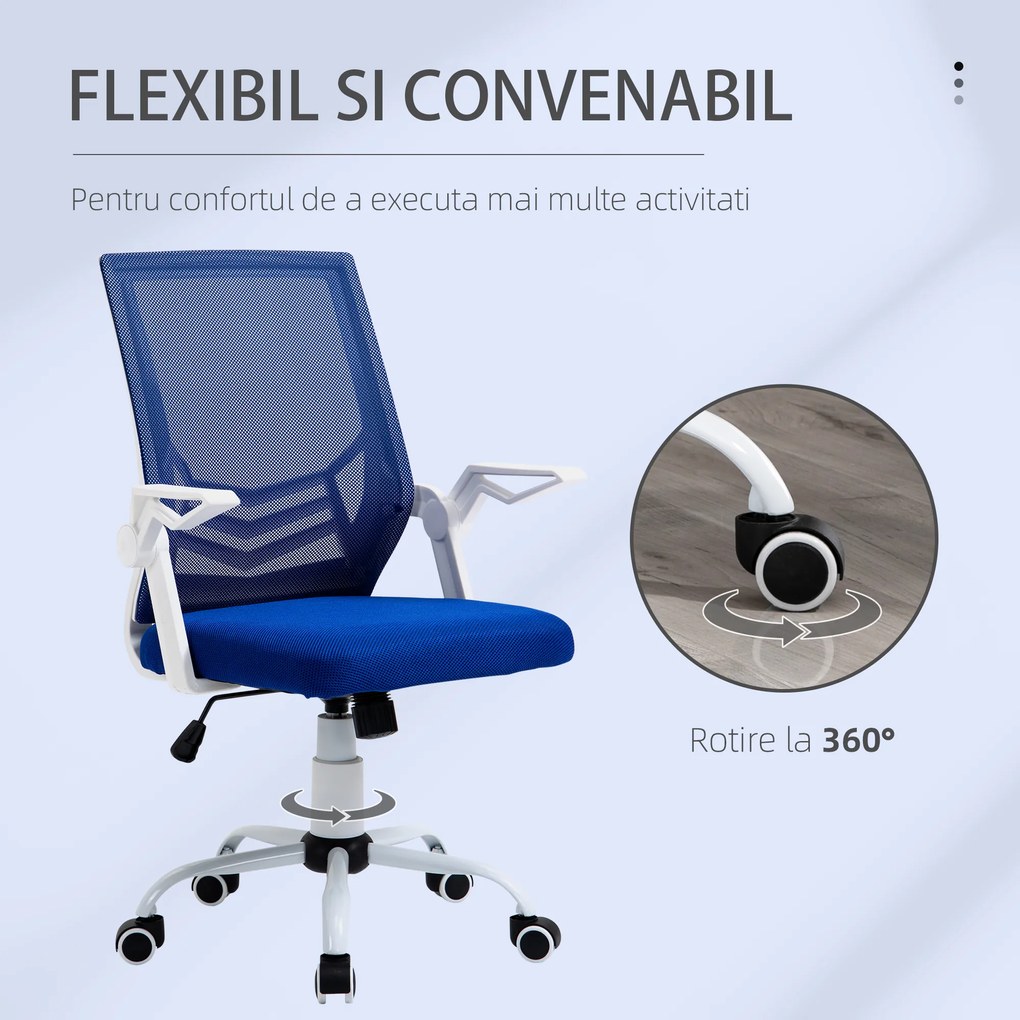 Scaun de Birou Ergonomic cu Cotiere si Suport Lombar, Fotoliu Birou Pivotant si Inaltime Reglabila din Tesatura Albastra Vinsetto | Aosom Romania