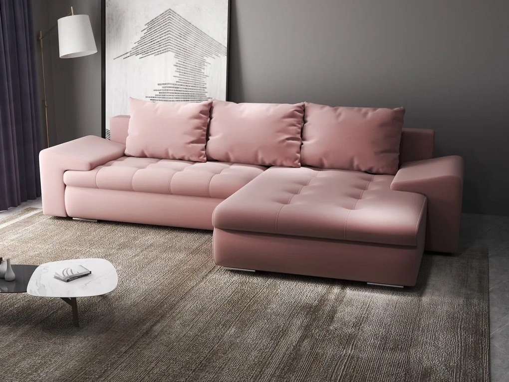 Colțar extensibil dumonde cu ladă de depozitare si sezut confortabil din spuma high-density, Leonardo Royal Roz 260x185 cm II