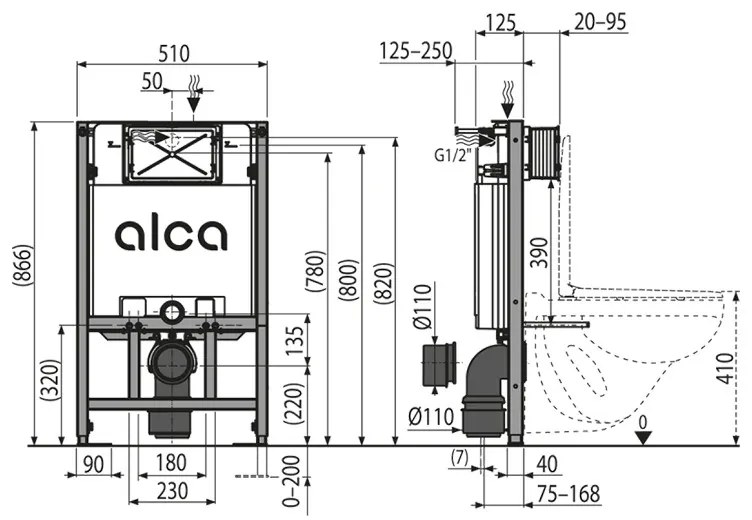 Rezervor WC incastrat, Alcadrain, Sadromodul, pentru instalari uscate in gips-carton, inaltime = 86,6 cm