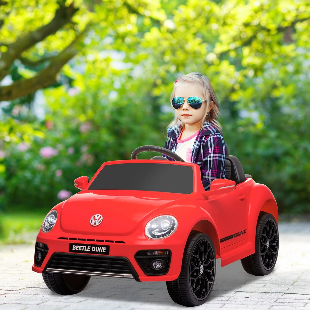 AIYAPLAY Mașină electrică 12V sub Licență Volkswagen Beetle cu telecomandă, viteză 3-5 km/h, 3-5 ani, roșu | Aosom Romania