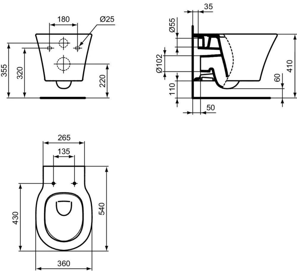 Set vas wc suspendat Ideal Standard Connect Air AquaBlade cu capac soft close, rezervor incastrat si clapeta crom