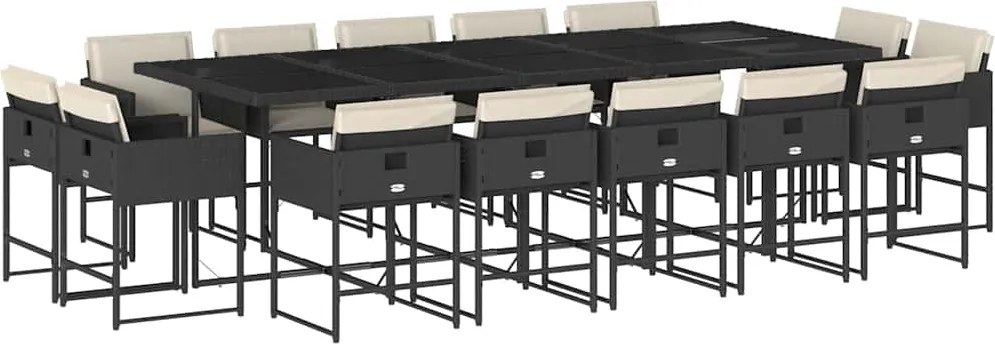 vidaXL Set mobilier de grădină cu perne, 15 piese, negru, poliratan