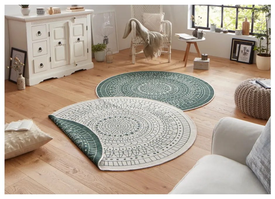 Covor adecvat pentru exterior NORTHRUGS Porto, ø 140 cm, verde