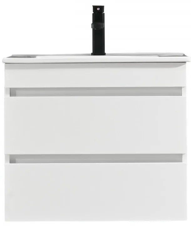 Mască de baie Cube 60 cu chiuvetă ceramică, 2 sertare, vopsită în alb lucios