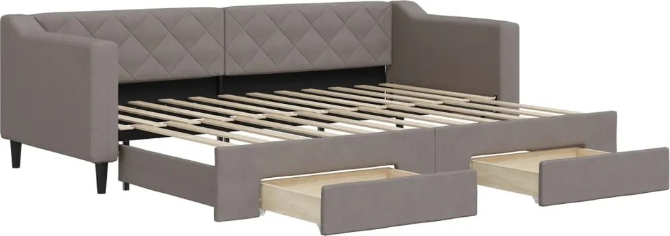 vidaXL Pat de zi cu extensie și sertare, gri taupe, 80x200 cm, textil
