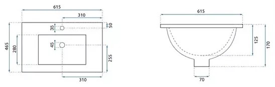 Lavoar incastrat Rea Dafne dreptunghiular finisaj alb lucios 62 cm