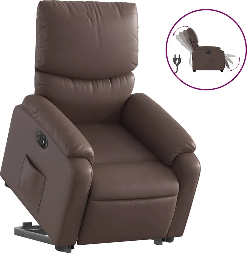 vidaXL Fotoliu rabatabil electric cu ridicare, maro, piele ecologică