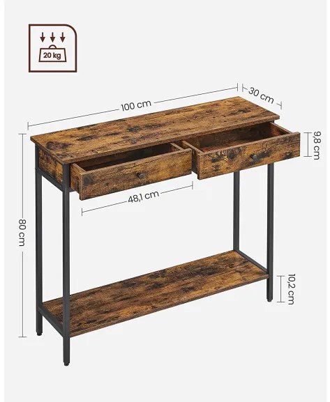 Consola Cu 2 Sertare, Vintage Maro Si Negru, 100 X 30 Cm