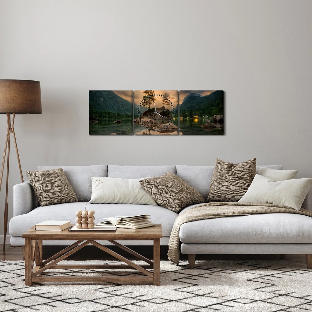 Tablou - lacul în munți (cu ceas) (90x30 cm)