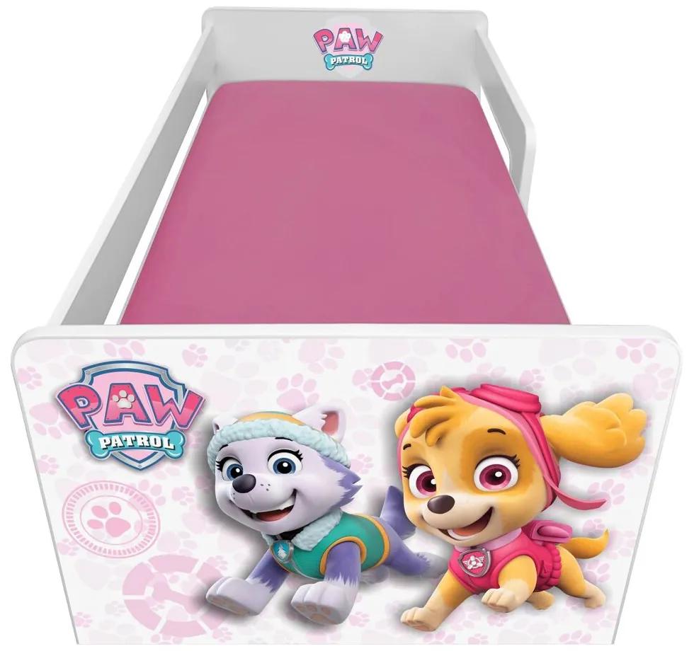 Pat copii Paw Patrol Pink P1L 2-8 ani cu sertar, paravane detasabile + saltea Lux