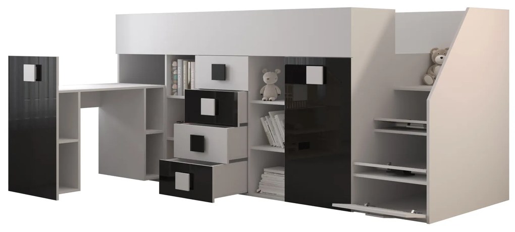 Pat multifuncțional 90 cm Toreno 3 (Alb + alb lucios + turcoaz lucios) (D). 1083322