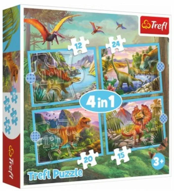 Puzzle 4v1 Unic dinozauri 28,5x20,5cm in cutie 28x28x6cm
