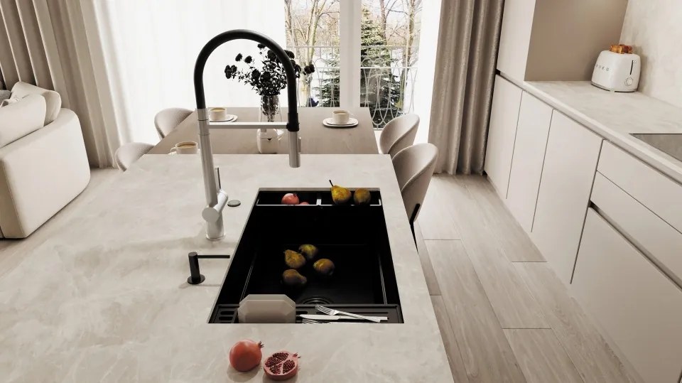 🚰 Baterie bucătărie MAGNETIC, cu racord filtru de apă & pipă flexibilă finisaj: Otel slefuit – Cod BRM_F75M