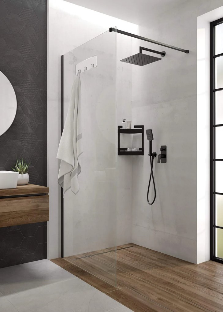 Paravan dus, walk-in, sticla securizata, 100x200 cm, cadru metalic negru, Deante Mokko 1000x2000 mm, Negru
