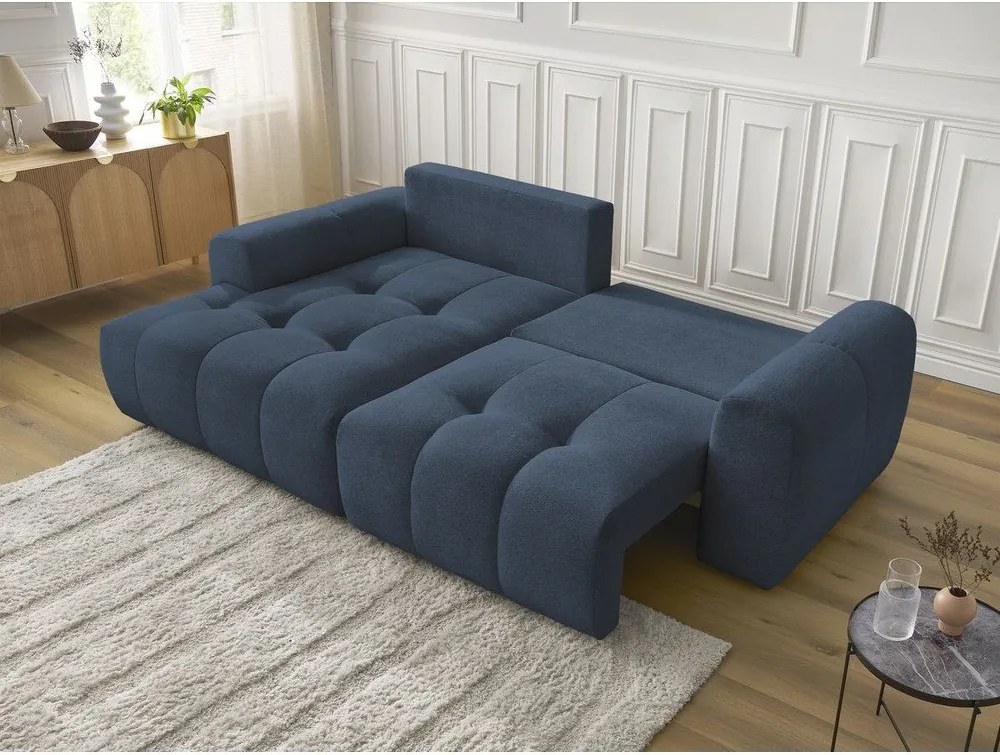 Colțar albastru extensibil/cu spațiu de depozitare cu tapițerie din chenille (cu colț pe partea stângă/cu șezlong) Roxelane – Bobochic Paris