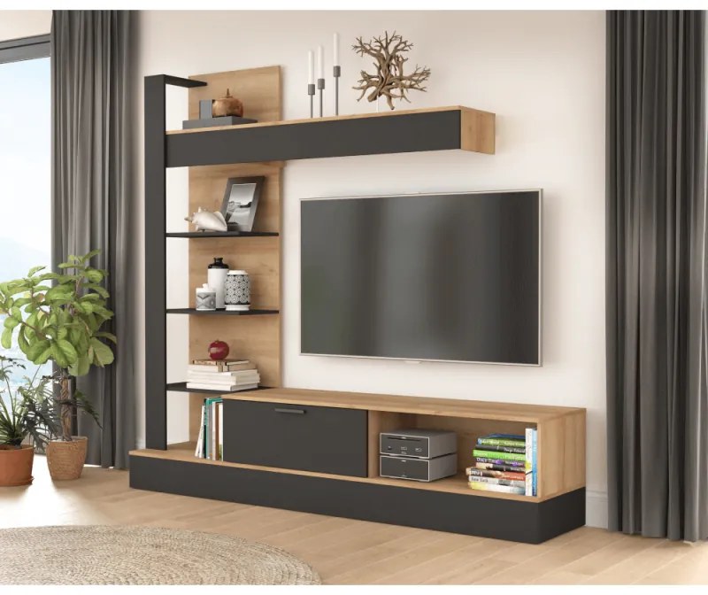 Mobila Living GELUZA Stejar Riviera/Negru
