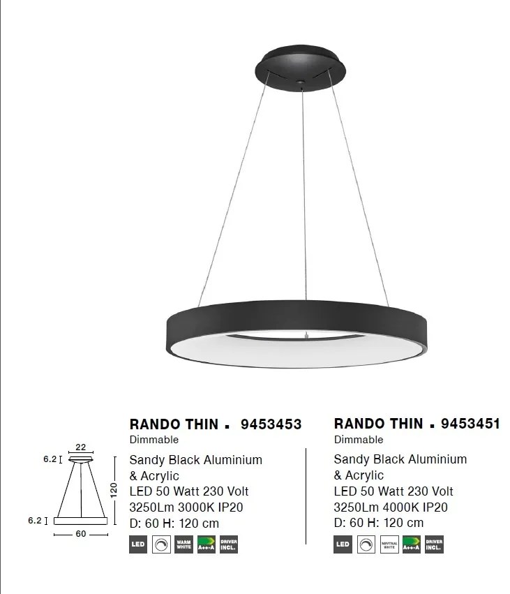 Lustra LED design modern circular RANDO THIN negru 3000K NVL-9453453