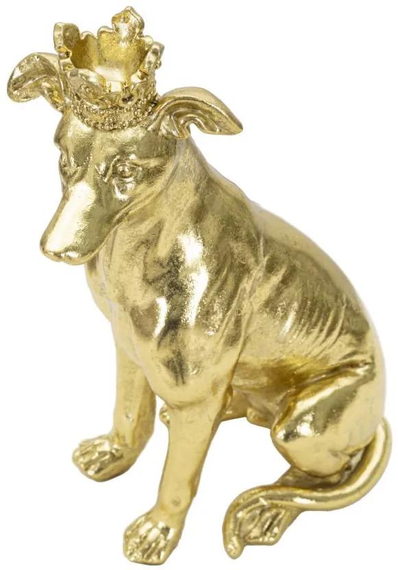 Sculptura caine auriu din polirasina, 20x12,5x33 cm, Crowned Dog Mauro Ferretti