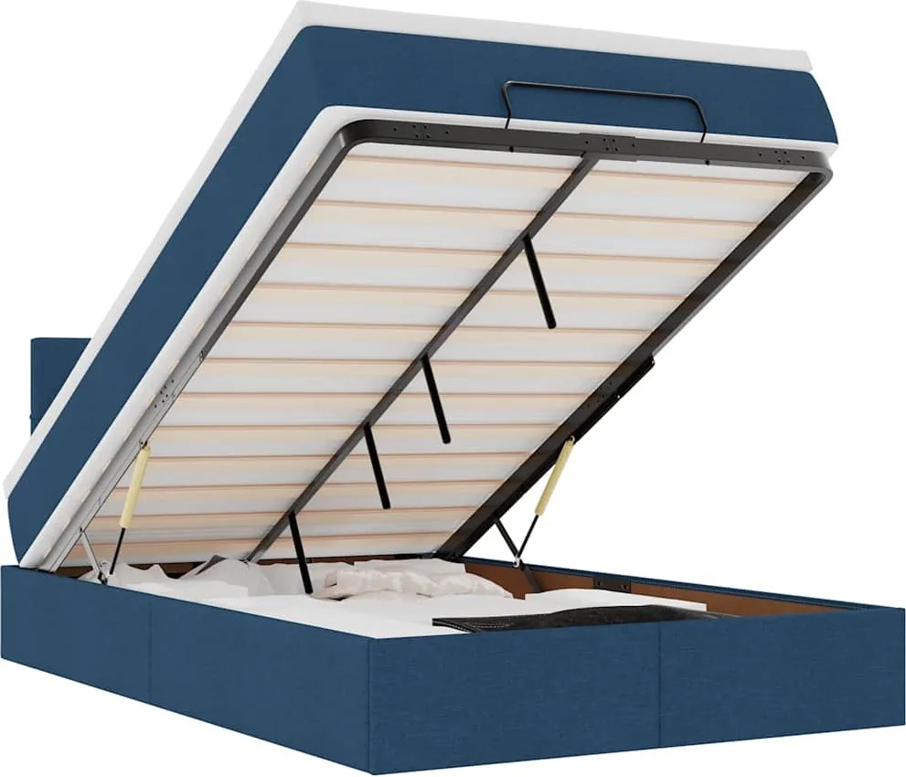 vidaXL Pat otoman cu saltea și LED-uri, țesătură albastră 120x200 cm