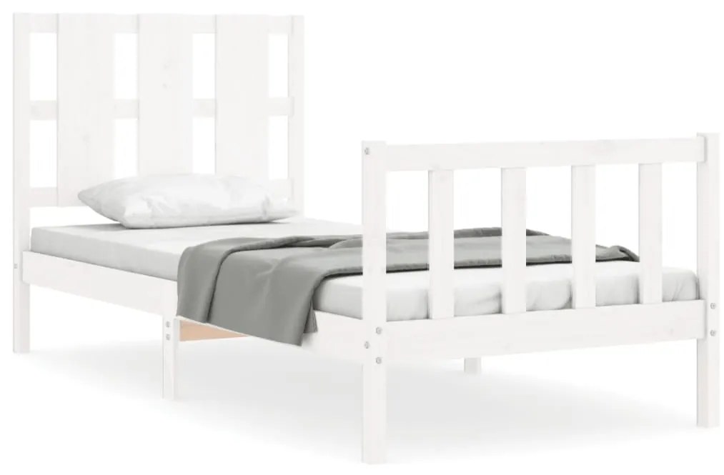 3192192 vidaXL Cadru de pat cu tăblie single mic, alb, lemn masiv