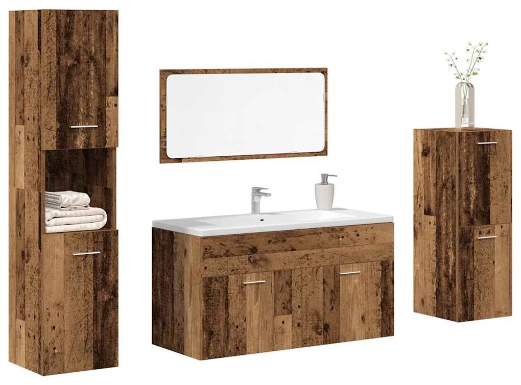 vidaXL Set mobilier de baie, 4 piese, lemn vechi, lemn prelucrat