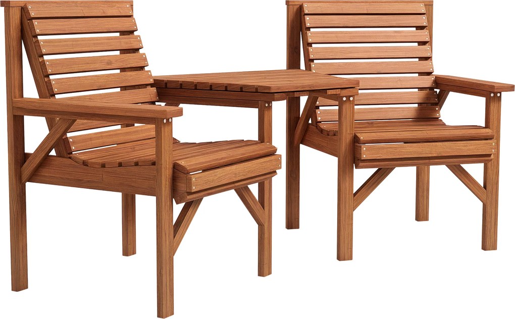 Outsunny Set bistro 3 piese din lemn rezistent la intemperii, set mobilier grădină cu design lamelar și orificiu pentru umbrelă, Carbonizat | Aosom Romania