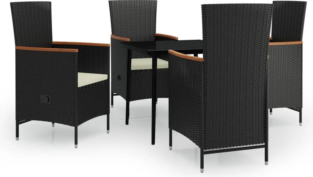 vidaXL Set masă pentru grădină, 5 piese, cu perne, negru