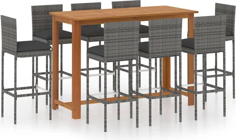 vidaXL Set mobilier bar de grădină cu perne, 9 piese, gri