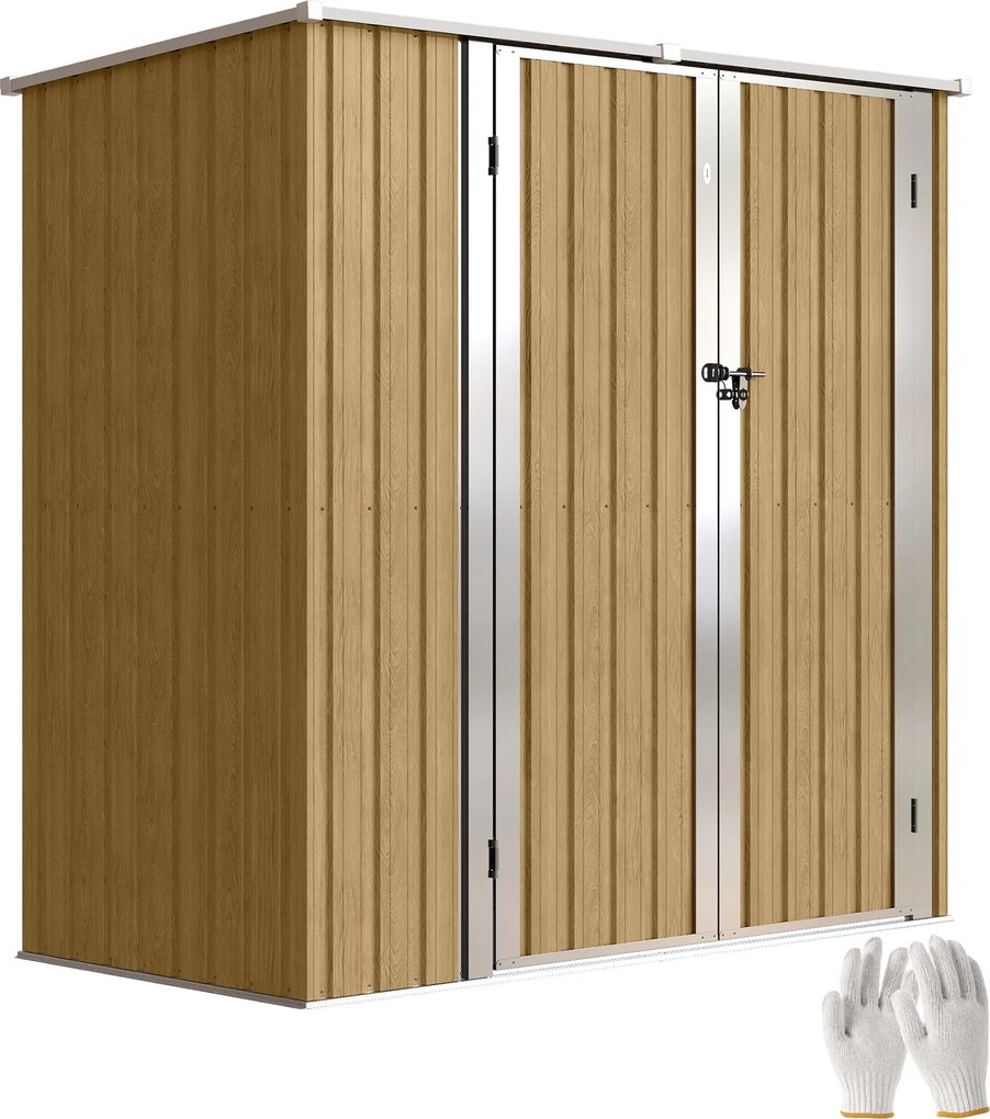 Outsunny Șopron metalic de grădină exterior 1,37 m² 163x89x163 cm cu acoperiș înclinat, uși cu zăvor și mănuși maro | Aosom Romania