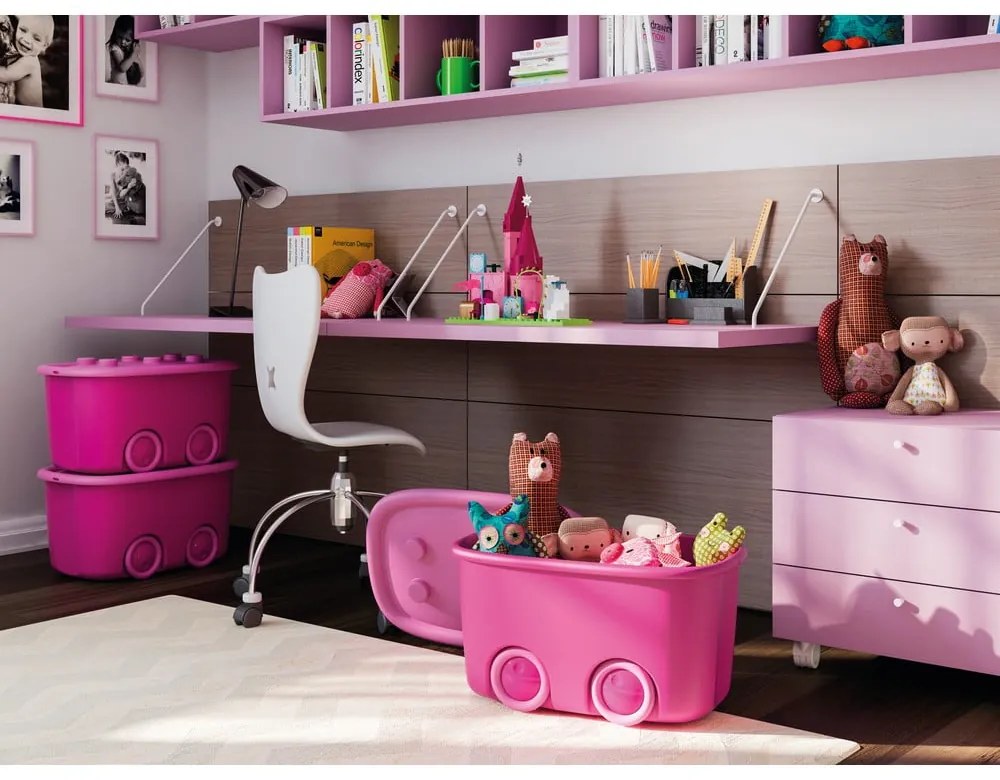 Cutie de depozitare pentru copii roz din plastic 58x39x32 cm Funny Box – KIS