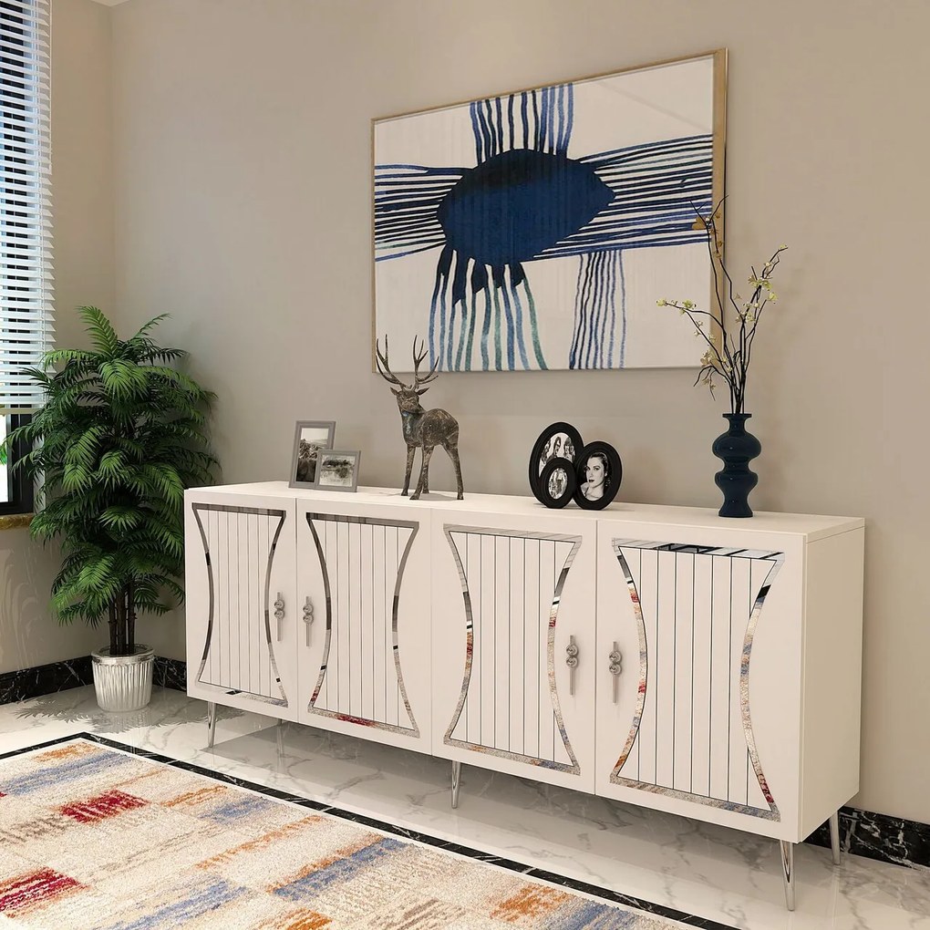 Consola, Hanah Home, Tean, 150x75x35 cm, Alb / Argintiu