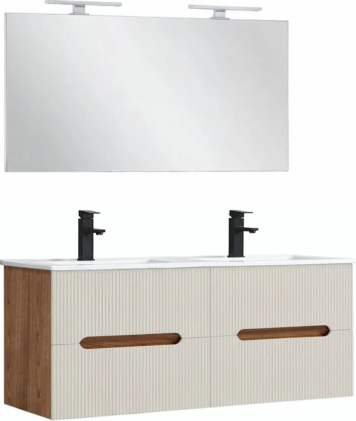 Trent Mobilier de baie 120 cm lavoar ceramic cu oglindă 60x120 cm sunset stejar-alb