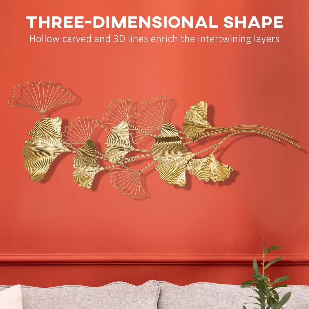 Decoratiune de perete 3D HOMCOM Moderna Frunze de Ginkgo Sculpturi de Perete Agatate Decor pentru Sufragerie | Aosom Romania