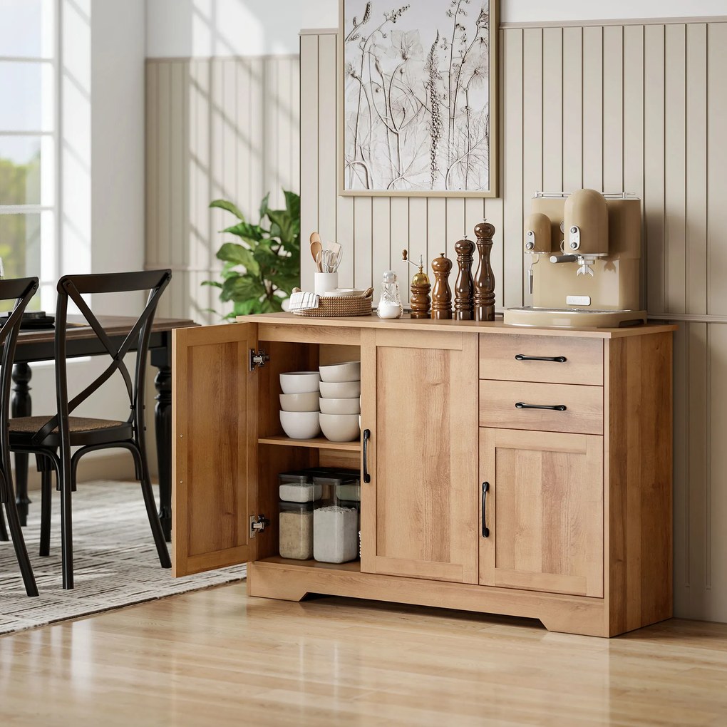 HOMCOM Mobilă bucătărie cu 2 sertare și 2 dulapuri cu rafturi reglabile, stejar | Aosom Romania