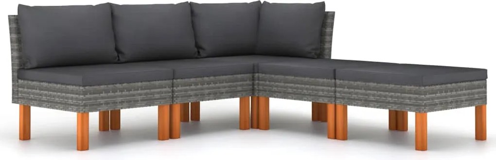 vidaXL Set mobilier de grădină cu perne, 5 piese, gri, poliratan