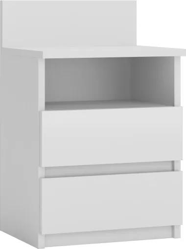 Noptiera cu 2 sertare si un raft deschis, model Malwa M1, culoare alb