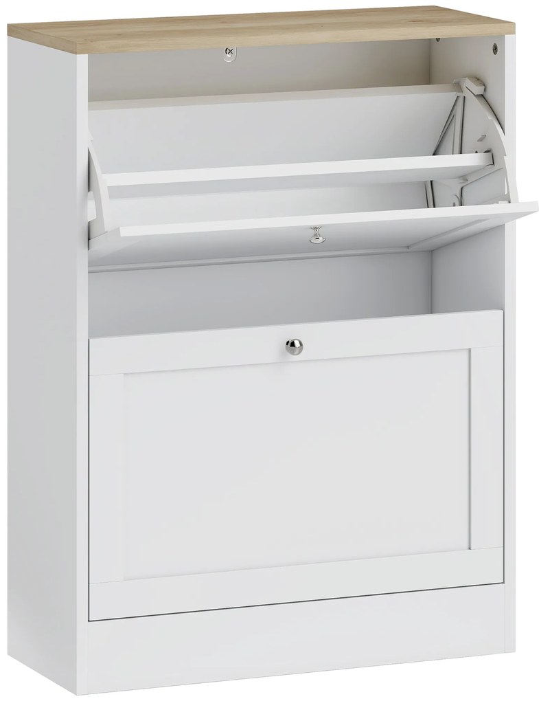 HOMCOM Dulap de pantofi 12 perechi, mobilier de intrare cu 2 sertare rabatabile și rafturi reglabile, 60 x 24 x 80 cm, alb | Aosom Romania