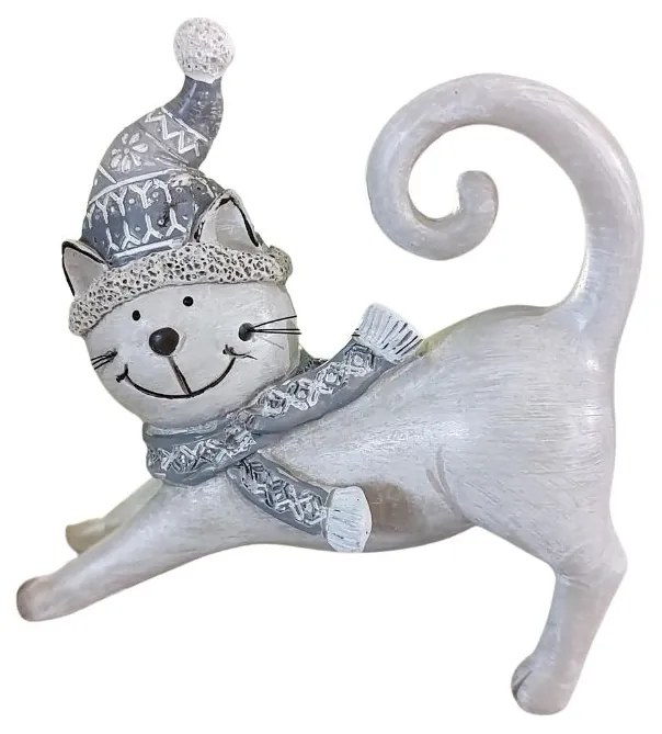 Decoratiune pisica, Winter Cat, gri, 14.5 cm - modele diverse