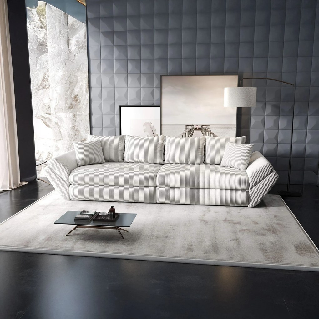 Canapea extensibilă dumonde cu ladă de depozitare si sezut confortabil din spuma high-density, Loana Zoom Cream 300x100 cm