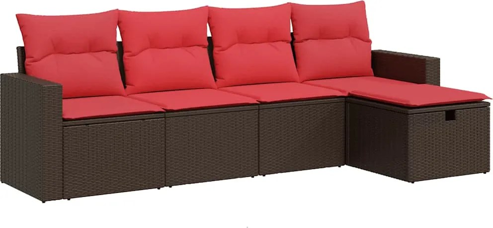 vidaXL Set canapele de grădină cu perne, 5 piese, maro, poliratan