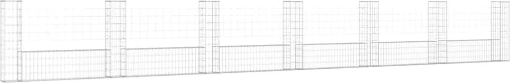 vidaXL Coș de gabion în formă de U cu 7 stâlpi, 740x20x100 cm, fier