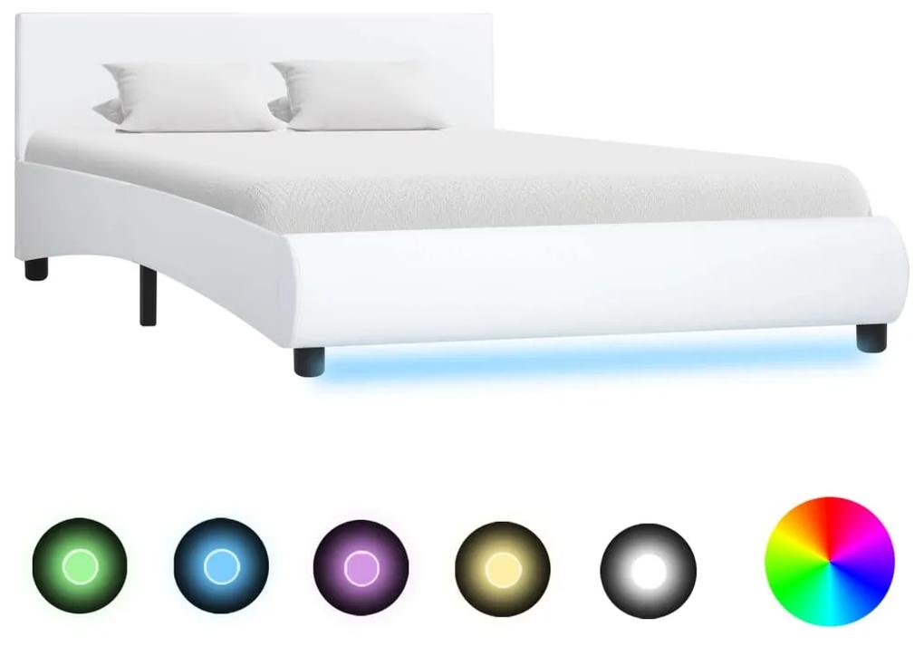 285488 vidaXL Cadru de pat cu LED-uri, alb, 120 x 200 cm, piele ecologică