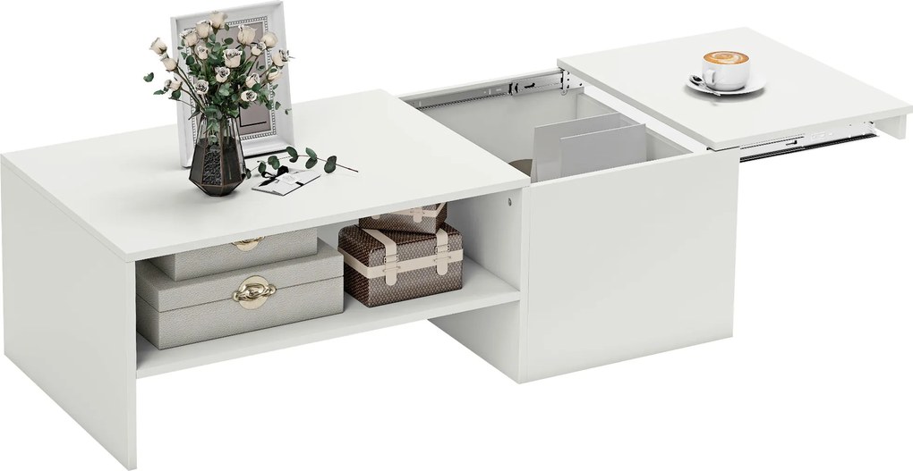 HOMCOM Masă de cafea reglabilă, șine metalice, PAL, tampoane de protecție, Alb | Aosom Romania