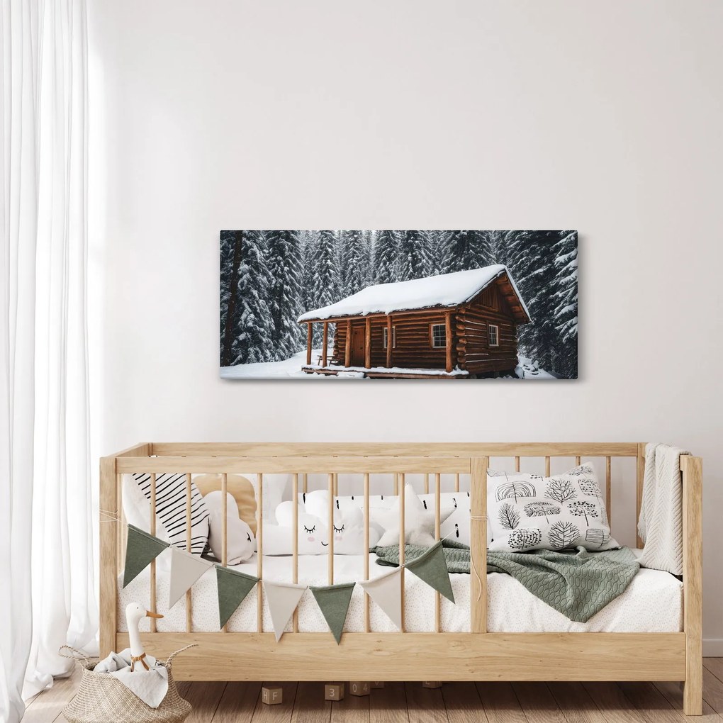 Tablou - Cabană acoperită de zăpadă (120x50 cm)