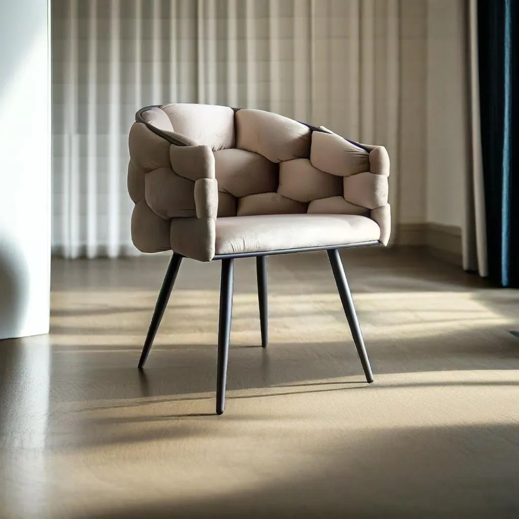 Scaun living modern din catifea si cadru metalic BUC 256 bej