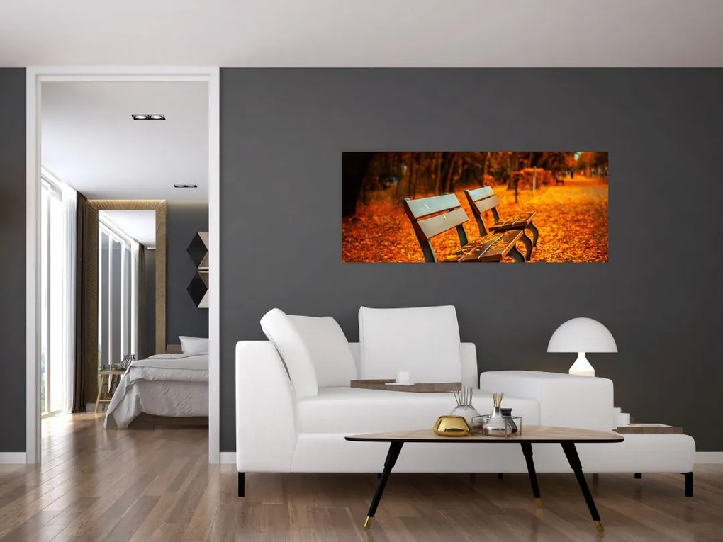 Tablou cu banca toamna (120x50 cm)