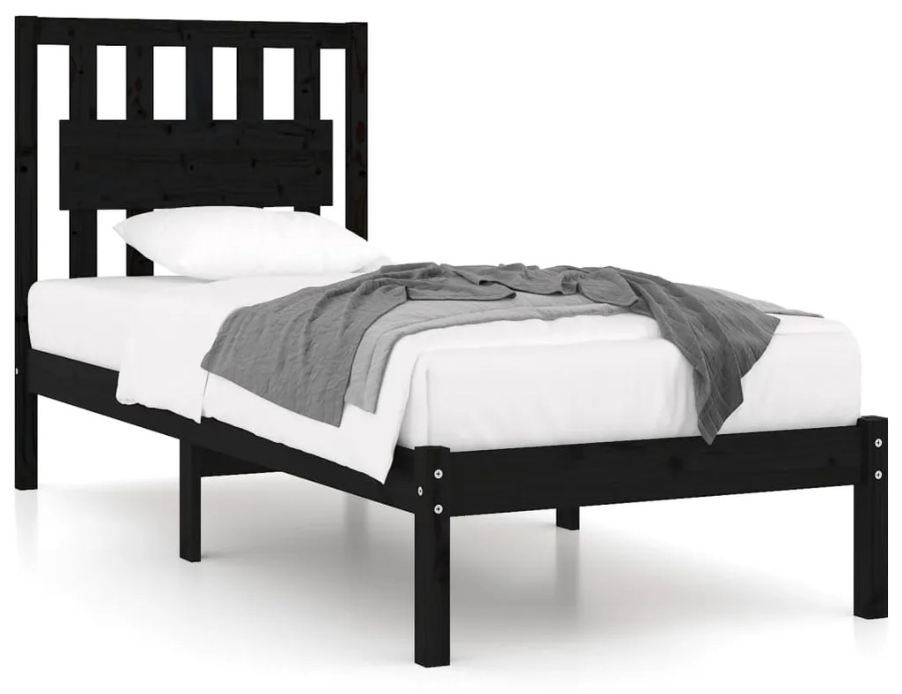 3103897 vidaXL Cadru de pat mic single, negru, 75x190 cm, lemn masiv de pin
