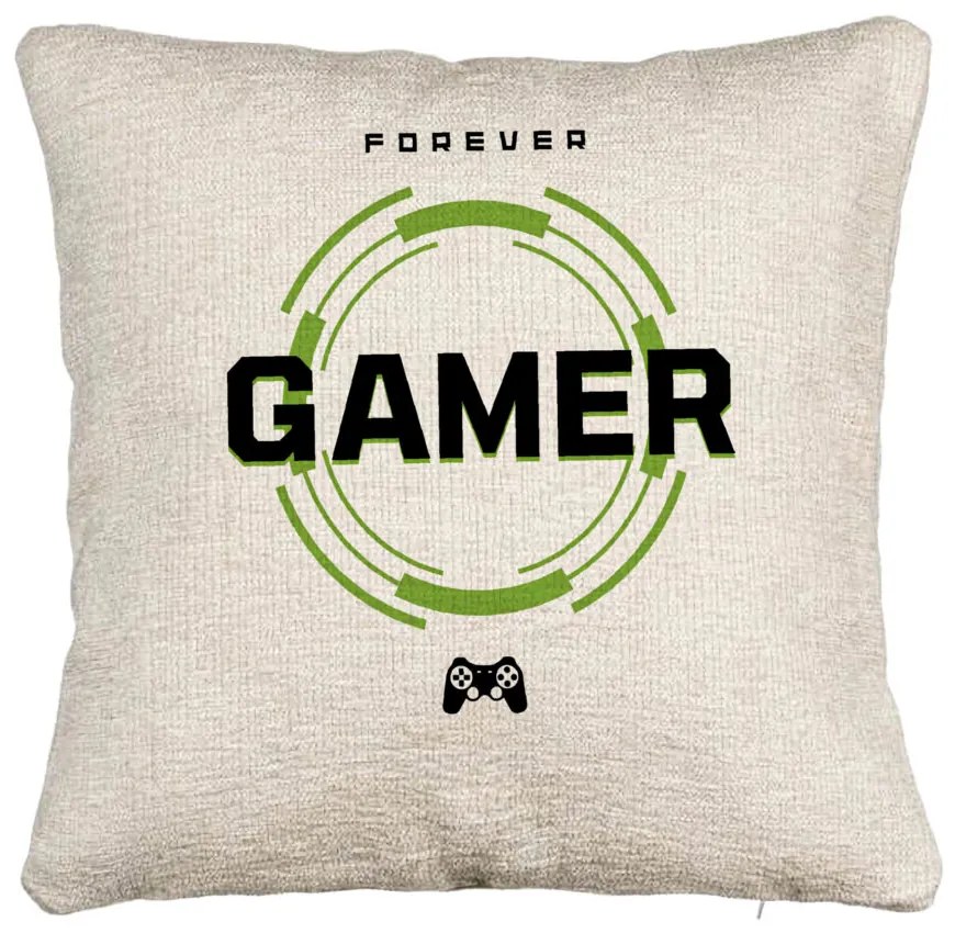 Perna Decorativa Canapea, Model Forever Gamer, 40x40 cm, Cu fermoar