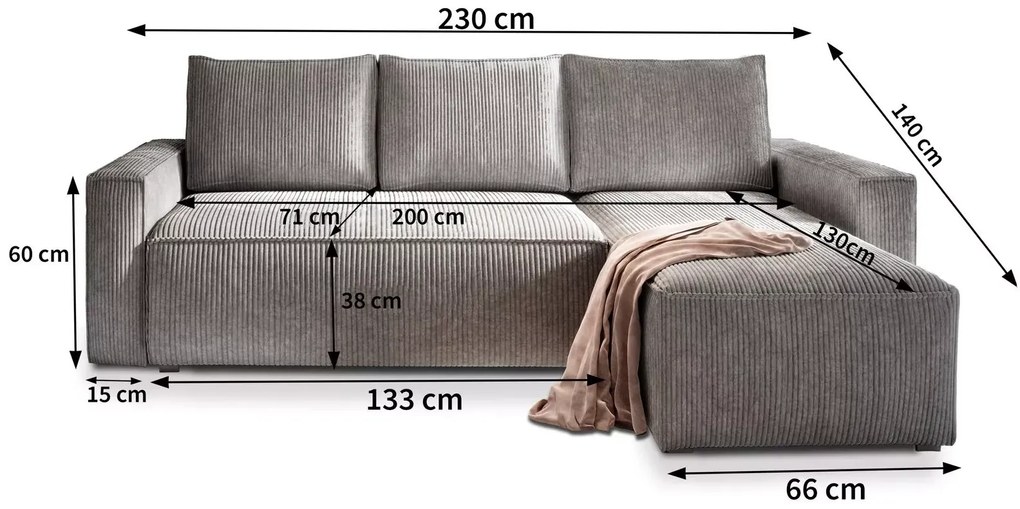 Canapea extensibila cu colt bilateral SMART COSARO, gri + 2 perne GRATUIT